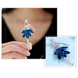 Dancing Doll Crystal Blue Silver Western Party Sweater Chain Necklace