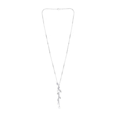 Leaf Plant Pearl Cz Silver Western Party Sweater Long Chain Necklace