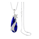 Sweater Star Cz Crystal Blue Stylish Party Long Necklace Pendant Chain