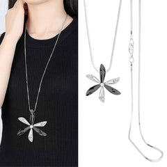 Wind Fan Crystal Black Western Party Wear Sweater Long Chain Necklace