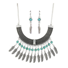 Oxidised Tribal Bohemian German Silver Blue Statement Necklace Earring