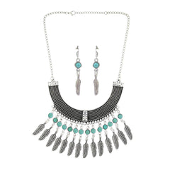 Oxidised Tribal Bohemian German Silver Blue Statement Necklace Earring