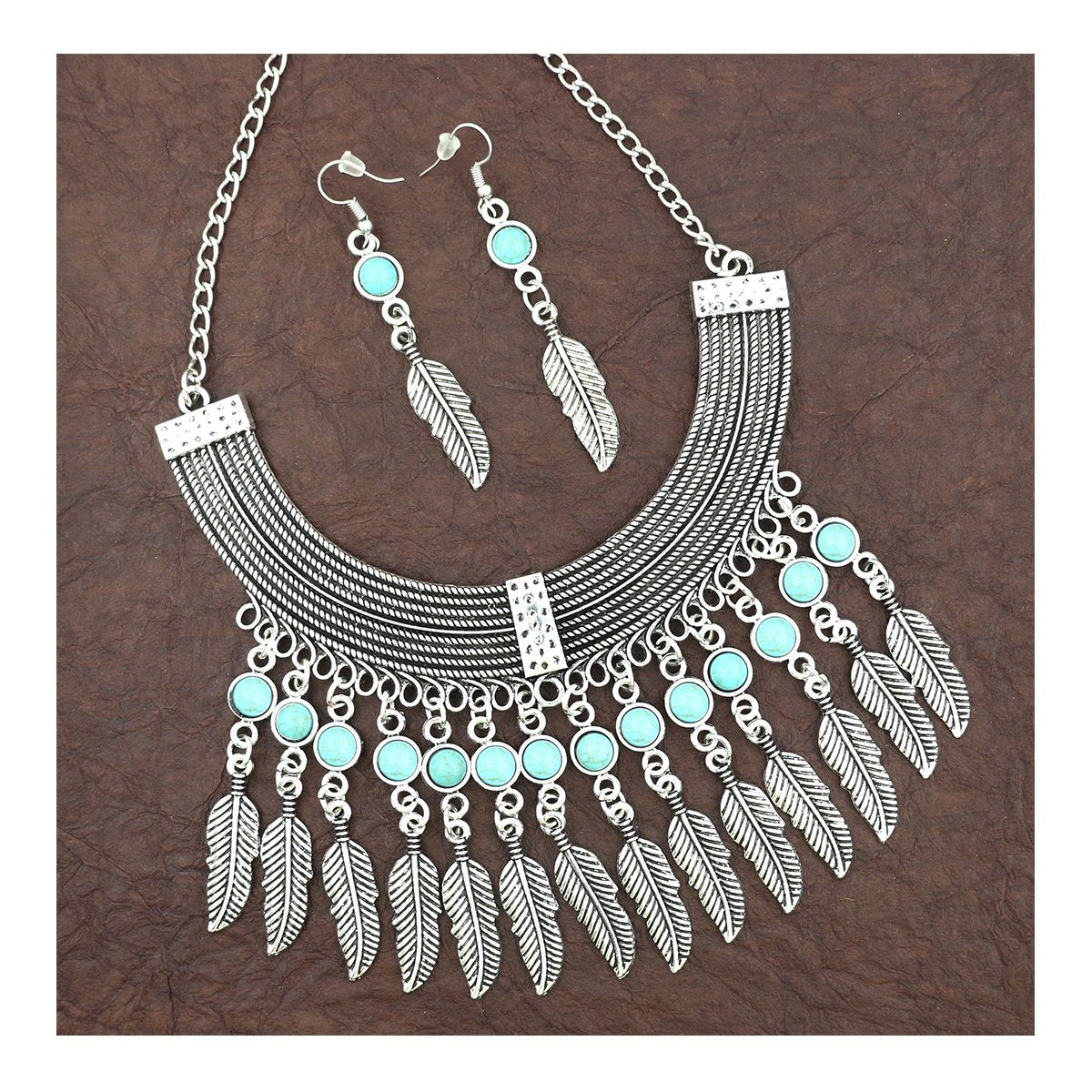 Oxidised Tribal Bohemian German Silver Blue Statement Necklace Earring