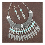 Oxidised Tribal Bohemian German Silver Blue Statement Necklace Earring