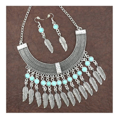 Oxidised Tribal Bohemian German Silver Blue Statement Necklace Earring