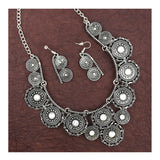 Oxidised Bohemian German Silver Diamond Choker Necklace Earring