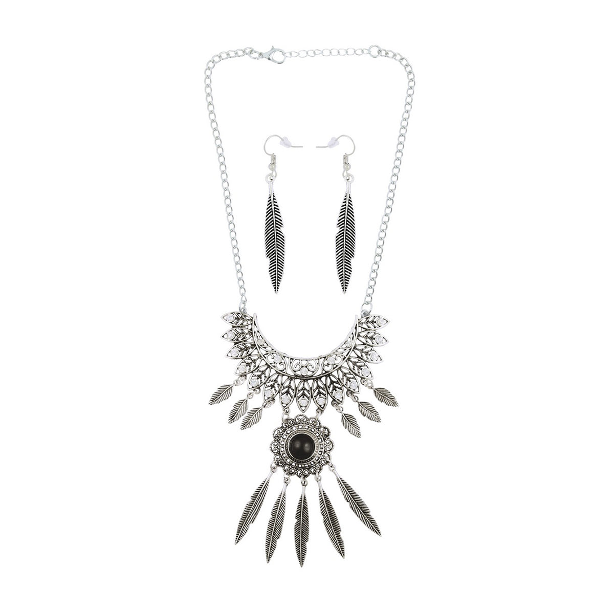 Oxidised Bohemian German Silver Diamond Crystal Necklace Earring Set