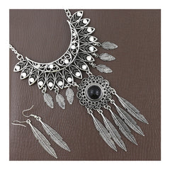 Oxidised Bohemian German Silver Diamond Crystal Necklace Earring Set