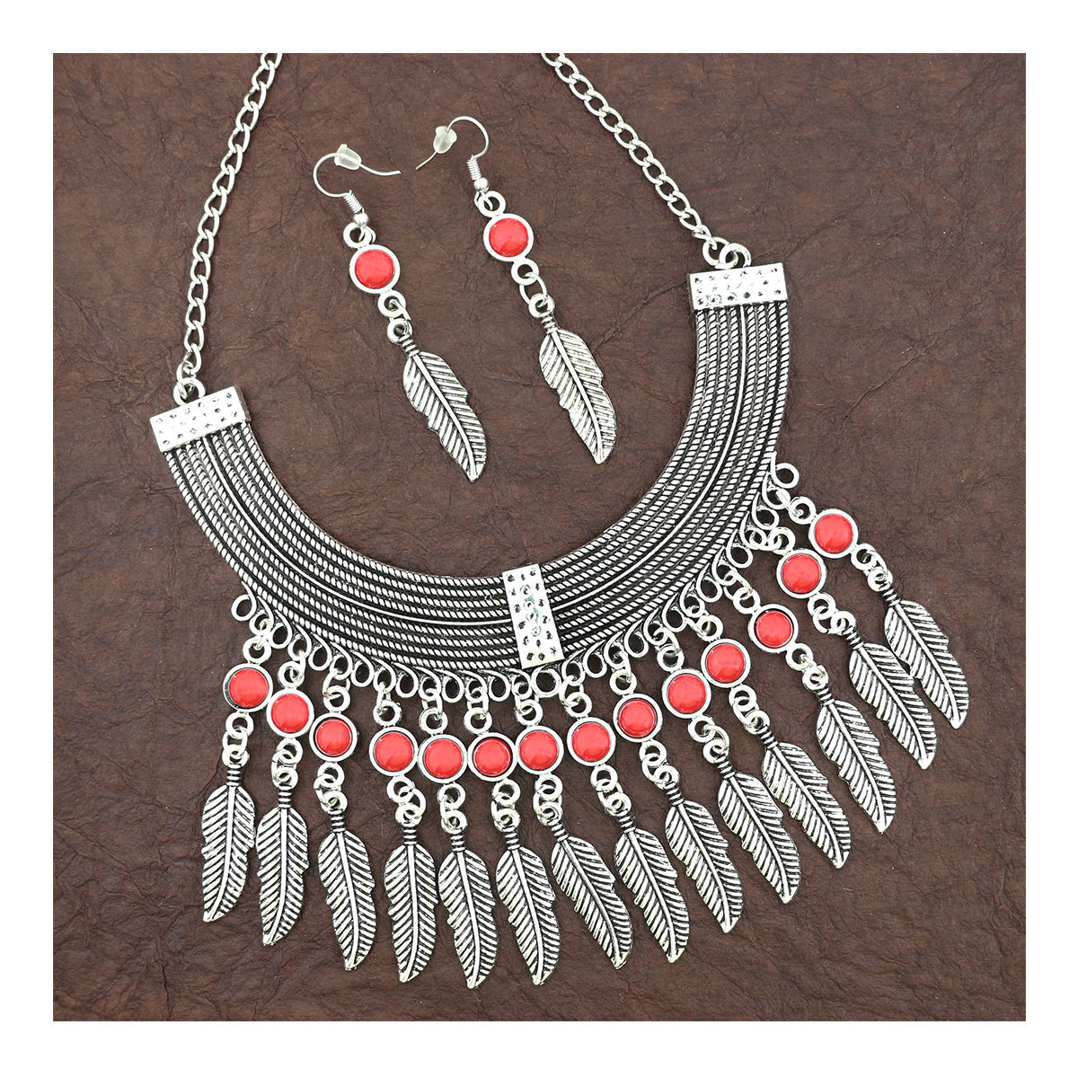 Oxidised Bohemian German Silver Statement Necklace Earring Set