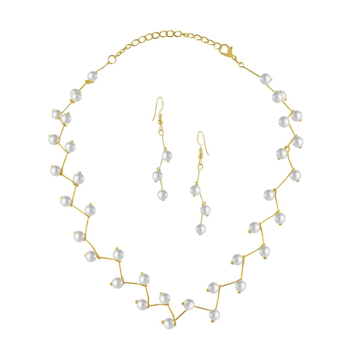 Pearl Link Chain Pearl 18K Gold Plated Choker Necklace Earring Set