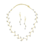 Pearl Link Chain Pearl 18K Gold Plated Choker Necklace Earring Set