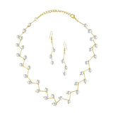 Pearl Link Chain Pearl 18K Gold Plated Choker Necklace Earring Set