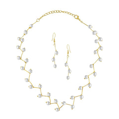 Pearl Link Chain Pearl 18K Gold Plated Choker Necklace Earring Set