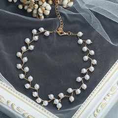 Pearl Link Chain Pearl 18K Gold Plated Choker Necklace Earring Set