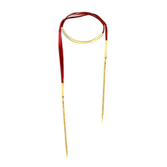Stole Muffler Scarf Tassel Maroon Gold Long Statement Choker Necklace