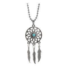 Dream Catcher Feather Oxidised Bohemian German Silver Pendant Chain