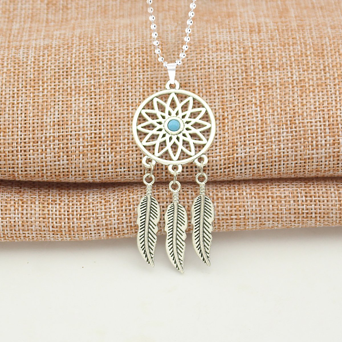 Dream Catcher Feather Oxidised Bohemian German Silver Pendant Chain