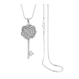 Flower Key Sweater Cystal Diamond Party Chain Pendant Necklace