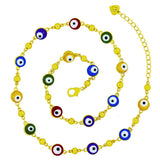Turkish Multi Colour Evil Eye 18K Gold Enamel Beads Necklace Chain