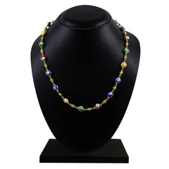 Turkish Multi Colour Evil Eye 18K Gold Enamel Beads Necklace Chain