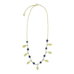 Turkish Blue Evil Eye Hamsa Good Luck 18K Gold Necklace Chain