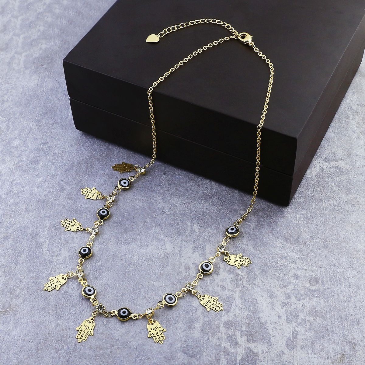 Turkish Blue Evil Eye Hamsa Good Luck 18K Gold Necklace Chain
