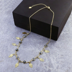 Turkish Blue Evil Eye Hamsa Good Luck 18K Gold Necklace Chain
