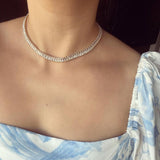 White 18K Gold Crystal Choker Adjustable Necklace Chain Women