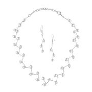 Pearl Link Chain Pearl Silver Plated Brass Choker Necklace Earring Set Girls Women