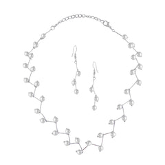 Pearl Link Chain Pearl Silver Plated Brass Choker Necklace Earring Set Girls Women
