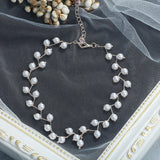 Pearl Link Chain Pearl Silver Plated Brass Choker Necklace Earring Set Girls Women