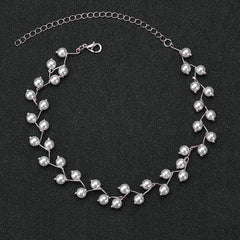 Pearl Link Chain Pearl Silver Plated Brass Choker Necklace Earring Set Girls Women