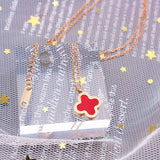 Clover Flower Black Red Rose Gold Slim Stainless Steel Necklace Pendant Chain For Women