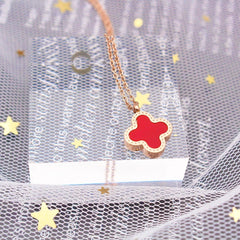 Clover Flower Black Red Rose Gold Slim Stainless Steel Necklace Pendant Chain For Women