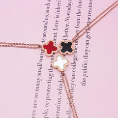 Clover Flower Black Red Rose Gold Slim Stainless Steel Necklace Pendant Chain For Women