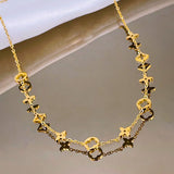 Round Star Gold Clover Stainless Steel Necklace Pendant Chain For Women