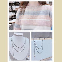 Stylish Pearl Silver Stainless Steel Necklace Chain For Women