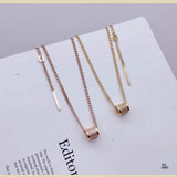 Slim Link American Diamond Rose Gold Stainless Steel Necklace Pendant Chain For Women