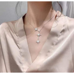 Rose Gold Star American Diamond Stainless Steel Necklace Pendant Chain For Women