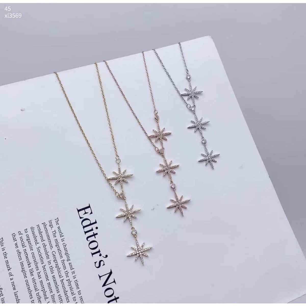 Rose Gold Star American Diamond Stainless Steel Necklace Pendant Chain For Women