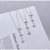Rose Gold Star American Diamond Stainless Steel Necklace Pendant Chain For Women