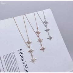 Rose Gold Star American Diamond Stainless Steel Necklace Pendant Chain For Women