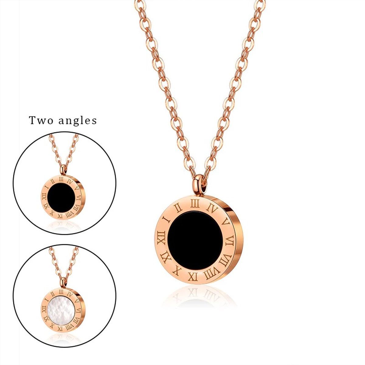 Roman Black White Rose Gold Stainless Steel Necklace Pendant Chain For Women