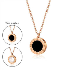 Roman Black White Rose Gold Stainless Steel Necklace Pendant Chain For Women