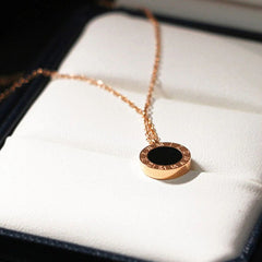 Roman Black White Rose Gold Stainless Steel Necklace Pendant Chain For Women