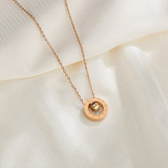 Roman Ring Rose Gold Stainless Steel Necklace Pendant Chain For Women