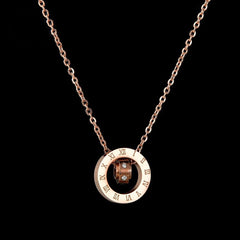 Roman Ring Rose Gold Stainless Steel Necklace Pendant Chain For Women