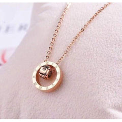 Roman Ring Rose Gold Stainless Steel Necklace Pendant Chain For Women