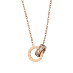 Roman Dual Ring Rose Gold Stainless Steel Necklace Pendant Chain For Women