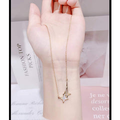 Star Dual Rose Gold American Diamonds Stainless Steel Necklace Pendant Chain For Women